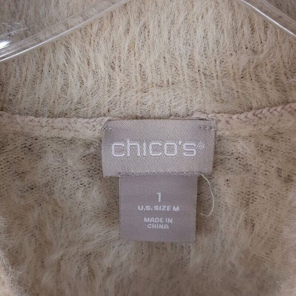 CHICOS Womens Sweater Size 1 Medium Tan Cheetah Pullover Turtleneck Fuzzy Soft - Picture 2 of 8